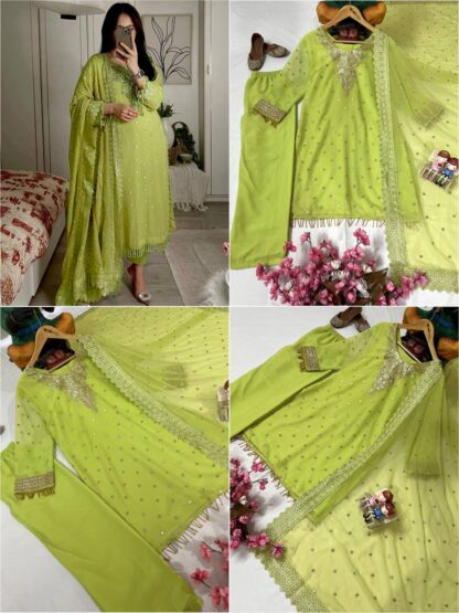 LC 1356 LAMON GREEN GEORGETTE KURTI PANT SET ONLINE SHOPPING