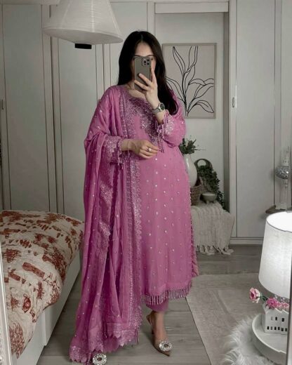 LC 1356 PEACH GEORGETTE KURTI PANT SET ONLINE WHOLESALE