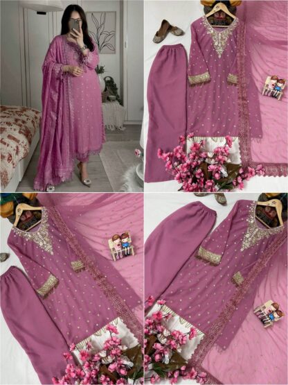 LC 1356 PEACH GEORGETTE KURTI PANT SET ONLINE WHOLESALE
