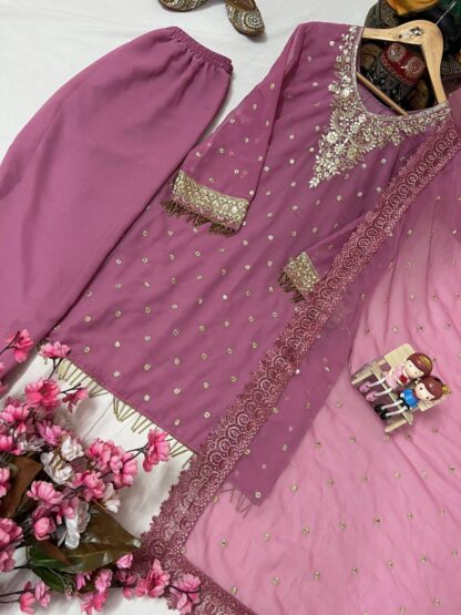 LC 1356 PEACH GEORGETTE KURTI PANT SET ONLINE WHOLESALE - Image 5