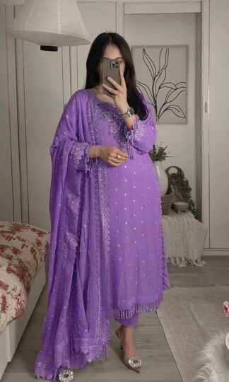 LC 1356 PURPLE GEORGETTE KURTI PANT SET FOR WOMENLC 1356 PURPLE GEORGETTE KURTI PANT SET FOR WOMEN