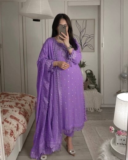 LC 1356 PURPLE GEORGETTE KURTI PANT SET FOR WOMEN