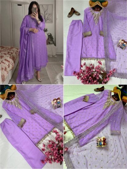LC 1356 PURPLE GEORGETTE KURTI PANT SET FOR WOMEN