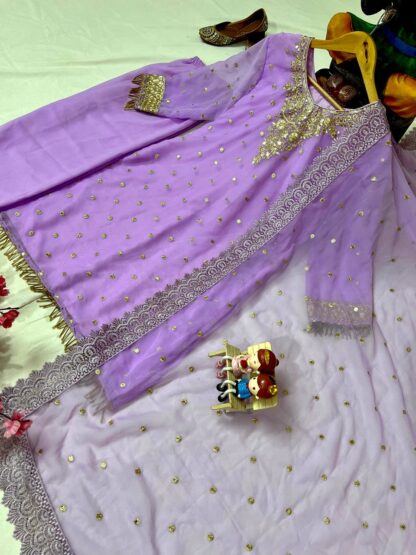 LC 1356 PURPLE GEORGETTE KURTI PANT SET FOR WOMEN - Image 3