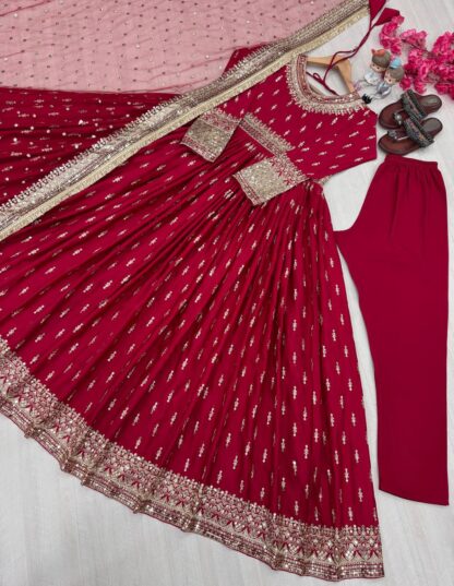 PD1111 PARTY WEAR CHINON SILK GOWN SET WITH PRICE PD1111, SALWAR KAMEEZ WHOLESALER  CO ORD SET, PD, PLAZZO, Single, Suits