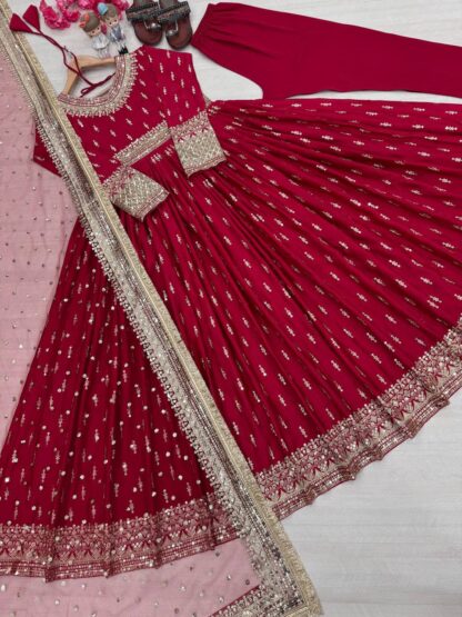 PD1111 PARTY WEAR CHINON SILK GOWN SET WITH PRICE PD1111, SALWAR KAMEEZ WHOLESALER  CO ORD SET, PD, PLAZZO, Single, Suits