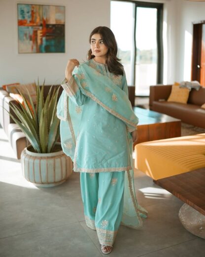 PD1114 CREPE TOP & FARSHI PLAZZO WITH DUPATTA SET WHOLESALE PD1114, SALWAR KAMEEZ WHOLESALER  CO ORD SET, PD, PLAZZO, Single, Suits