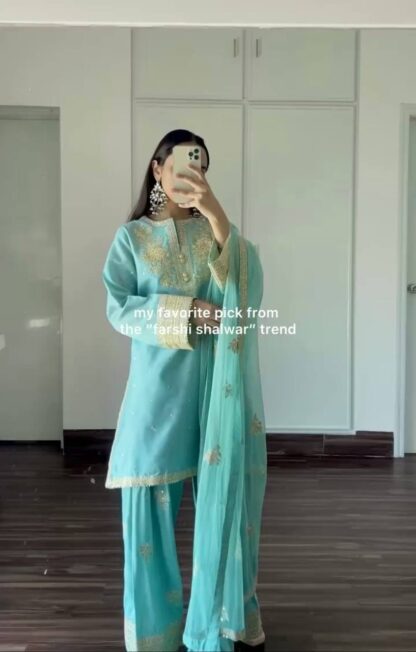 PD1114 CREPE TOP & FARSHI PLAZZO WITH DUPATTA SET WHOLESALE PD1114, SALWAR KAMEEZ WHOLESALER  CO ORD SET, PD, PLAZZO, Single, Suits