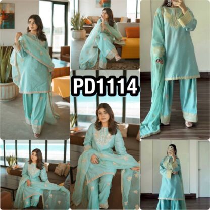PD1114 CREPE TOP & FARSHI PLAZZO WITH DUPATTA SET WHOLESALE PD1114, SALWAR KAMEEZ WHOLESALER  CO ORD SET, PD, PLAZZO, Single, Suits
