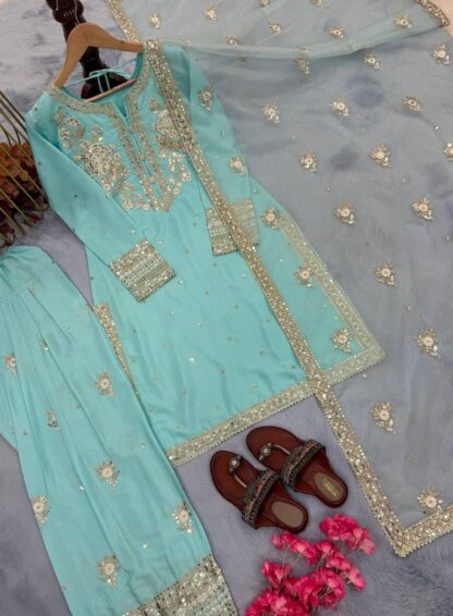 PD1114 CREPE TOP & FARSHI PLAZZO WITH DUPATTA SET WHOLESALE PD1114, SALWAR KAMEEZ WHOLESALER  CO ORD SET, PD, PLAZZO, Single, Suits