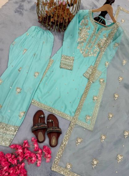PD1114 CREPE TOP & FARSHI PLAZZO WITH DUPATTA SET WHOLESALE PD1114, SALWAR KAMEEZ WHOLESALER  CO ORD SET, PD, PLAZZO, Single, Suits