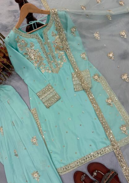 PD1114 CREPE TOP & FARSHI PLAZZO WITH DUPATTA SET WHOLESALE PD1114, SALWAR KAMEEZ WHOLESALER  CO ORD SET, PD, PLAZZO, Single, Suits