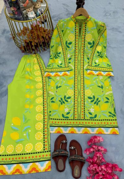 PD1115 LEMON GREEN CREPE PLAZZO CO ORD SET WHOLESALE PD1115 LEMON GREEN, SALWAR KAMEEZ WHOLESALER  CO ORD SET, PD, PLAZZO, Single, Suits