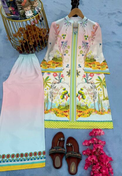 PD1115 WHITE CREAM CREPE PLAZZO CO ORD SET FOR WOMEN PD1115 WHITE CREAM, SALWAR KAMEEZ WHOLESALER  CO ORD SET, PD, PLAZZO, Single, Suits