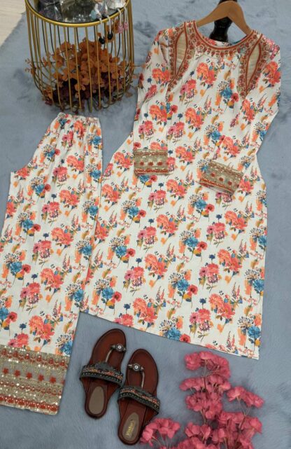 PD1117 PURE NATURAL CREPE PRINTED & EMBROIDERED CO ORD SET PD1117, SALWAR KAMEEZ WHOLESALER  PD, PLAZZO, Single, Suits