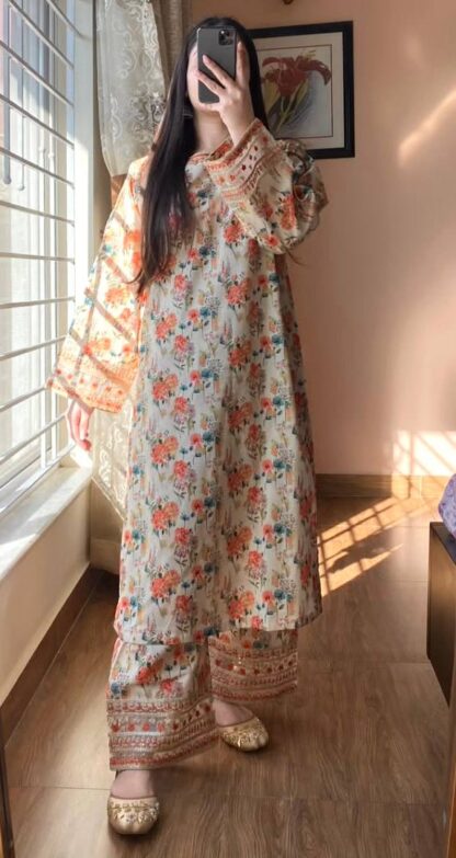 PD1117 PURE NATURAL CREPE PRINTED & EMBROIDERED CO ORD SET PD1117, SALWAR KAMEEZ WHOLESALER  PD, PLAZZO, Single, Suits
