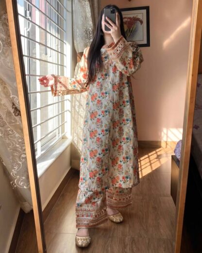 PD1117 PURE NATURAL CREPE PRINTED & EMBROIDERED CO ORD SET PD1117, SALWAR KAMEEZ WHOLESALER  PD, PLAZZO, Single, Suits