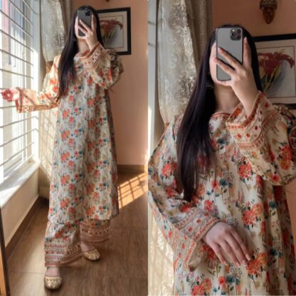 PD1117 PURE NATURAL CREPE PRINTED & EMBROIDERED CO ORD SET PD1117, SALWAR KAMEEZ WHOLESALER  PD, PLAZZO, Single, Suits
