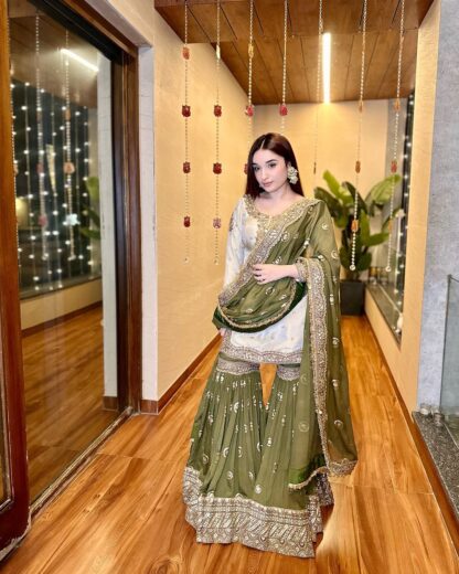 KARMA FASHION KF 1667 GREEN PARTY WEAR EID SPACIAL SHARARA SET