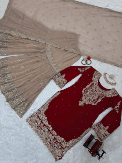 YD 016 MAROON GEORGETTE PARTY WEAR SALWAR SUITS DEALER - Image 4
