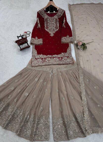 YD 016 MAROON GEORGETTE PARTY WEAR SALWAR SUITS DEALER - Image 3