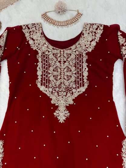 YD 016 MAROON GEORGETTE PARTY WEAR SALWAR SUITS DEALER - Image 2