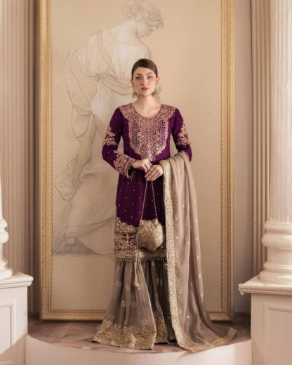 YD 016 PURPLE GEORGETTE DESIGNER SINGLE PIECE SALWAR SUITS ONLINE