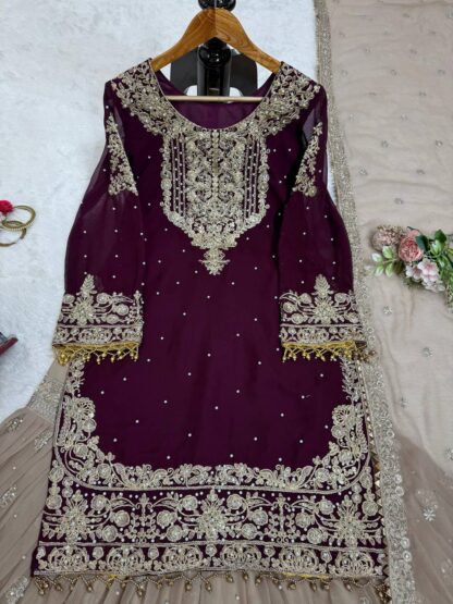 YD 016 PURPLE GEORGETTE DESIGNER SINGLE PIECE SALWAR SUITS ONLINE - Image 2