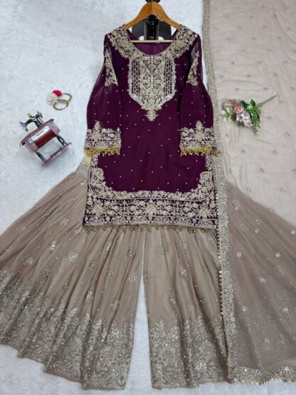 YD 016 PURPLE GEORGETTE DESIGNER SINGLE PIECE SALWAR SUITS ONLINE - Image 3