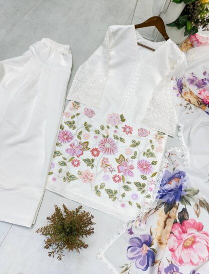 BE 373 WHITE ROMAN SILK FARSI SALWAR SUITS ONLINE BE 373 WHITE ROMAN SILK, BEST QUALITY PAKISTANI SUITS, ONLINE SHOPPING SUITS, PAKISTANI SALWAR KAMEEZ, PAKISTANI SUITS AT MANUFACTURER PRICE, PAKISTANI SUITS BEST PRICE, PAKISTANI SUITS IN SURAT, PAKISTANI SUITS ONLINE SHOPPING  BE, READYMADE, Single, Suits, THE LIBAS COLLECTION