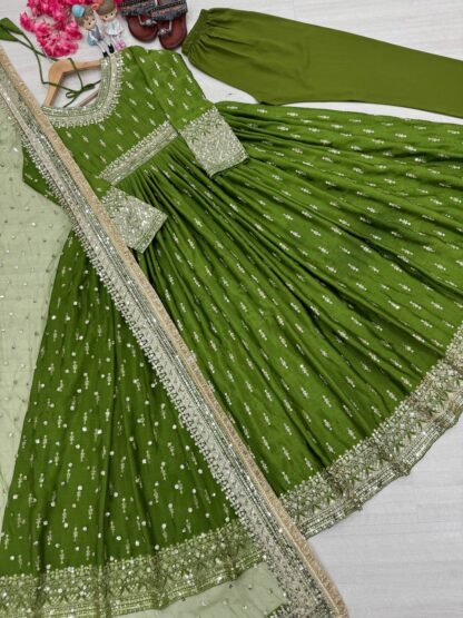 PD1111 GREEN PUR CHINON SILK GOWN SET WHOLESALE PRICE PD1111 GREEN PUR CHINON SILK GOWN, SALWAR KAMEEZ WHOLESALER  Gown, PD, Single, Suits