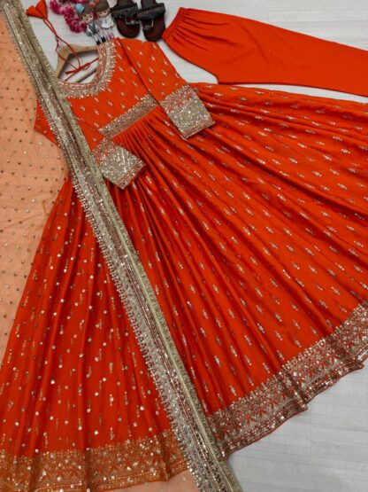 PD1111 ORANGE PUR CHINON SILK GOWN AT BEST PRICE PD1111 ORANGE PUR CHINON SILK GOWN, SALWAR KAMEEZ WHOLESALER  Gown, PD, Single, Suits