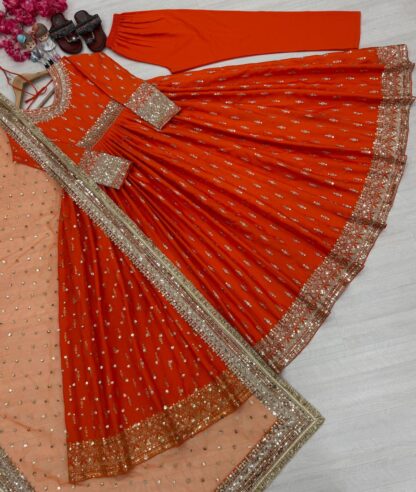 PD1111 ORANGE PUR CHINON SILK GOWN AT BEST PRICE PD1111 ORANGE PUR CHINON SILK GOWN, SALWAR KAMEEZ WHOLESALER  Gown, PD, Single, Suits