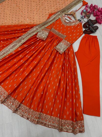 PD1111 ORANGE PUR CHINON SILK GOWN AT BEST PRICE PD1111 ORANGE PUR CHINON SILK GOWN, SALWAR KAMEEZ WHOLESALER  Gown, PD, Single, Suits