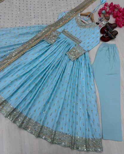 PD1111 SKY BLUE PUR CHINON SILK GOWN ONLINE PD1111 SKY BLUE PUR CHINON SILK GOWN, SALWAR KAMEEZ WHOLESALER  Gown, PD, Single, Suits
