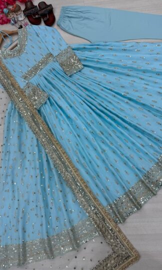 PD1111 SKY BLUE PUR CHINON SILK GOWN ONLINEPD1111 SHY BLUE PUR CHINON SILK GOWN ONLINE