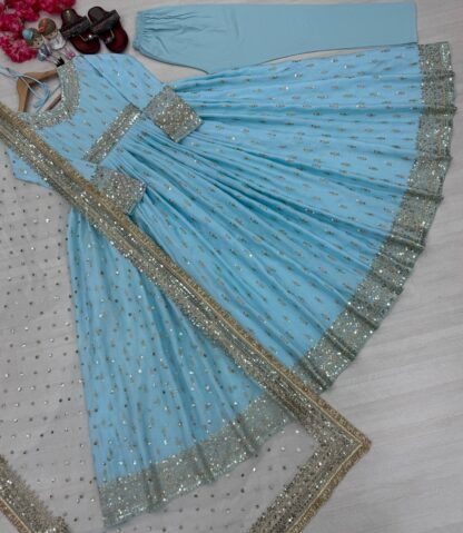 PD1111 SKY BLUE PUR CHINON SILK GOWN ONLINE PD1111 SKY BLUE PUR CHINON SILK GOWN, SALWAR KAMEEZ WHOLESALER  Gown, PD, Single, Suits