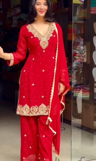 PD1129 GEORGETTE TOP PLAZZO & DUPATTA SET FOR WOMENPD1129 GEORGETTE TOP PLAZZO & DUPATTA SET FOR WOMEN