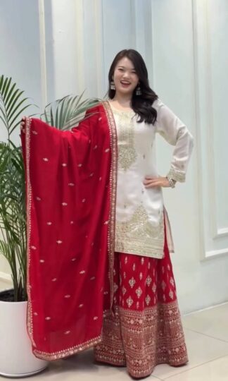 PD1136 WHITE PARTY WEAR TOP PLAZZO & DUPATTA ONLINEPD1136 WHITE PARTY WEAR TOP PLAZZO & DUPATTA ONLINE