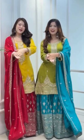 PD1136 YELLOW PLAZZO SUITS PARTY WEAR WITH DUPATTAPD1136 YELLOW PLAZZO SUITS PARTY WEAR WITH DUPATTA