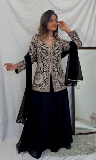 JF 013 BLACK GEORGETTE TOP PLAZZO & DUPATTA WHOLESALEJF 013 BLACK GEORGETTE TOP PLAZZO & DUPATTA WHOLESALE