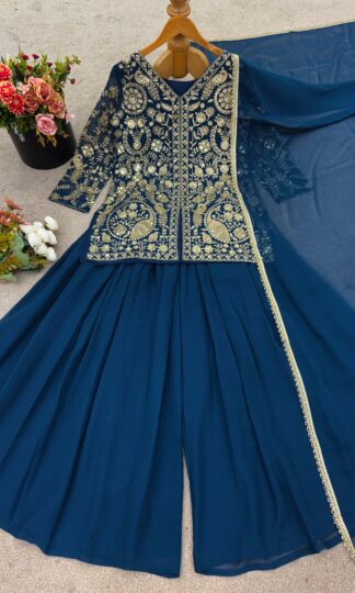 JF 013 BLUE GEORGETTE TOP PLAZZO & DUPATTA ONLINE WHOLESALEJF 013 BLUE GEORGETTE TOP PLAZZO & DUPATTA ONLINE WHOLESALE