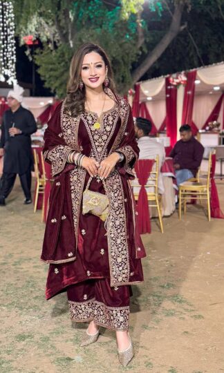 LC 1411 MAROON VELVET KURTI-PLAZZO SET WHOLESALELC 1411 MAROON VELVET KURTI-PLAZZO SET WHOLESALE