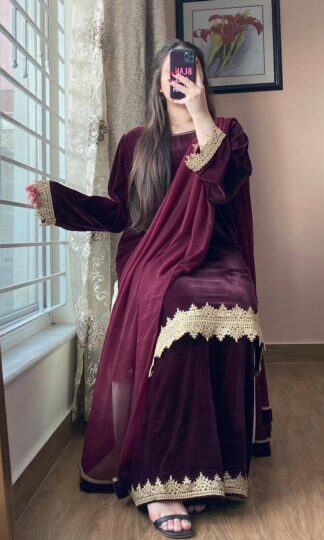 BHANDARI BE 419 VELVET DESIGNER KURTA PLAZZO IN INDIABHANDARI BE 419 VELVET DESIGNER KURTA PLAZZO IN INDIA