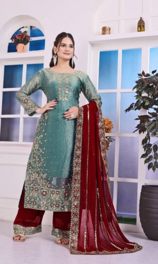 DHK 1328 FOREST GREEN TOP PLAZZO & DUPATTA AT BEST PRICEDHK 1328 FOREST GREEN TOP PLAZZO & DUPATTA AT BEST PRICE