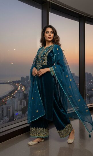 LC 1433 VELVET KURTI PLAZZO SET FOR WOMENLC 1433 VELVET KURTI PLAZZO SET FOR WOMEN