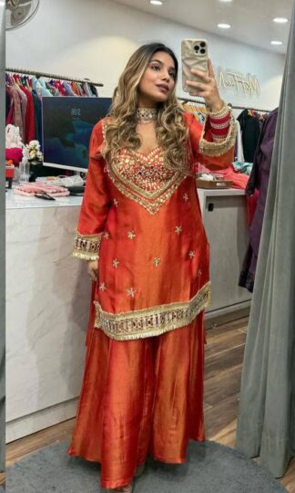 LG 2015 ORANGE PLAZZO PAIR WITH REAL MIRROR SUITS SUPPLIERLG 2015 ORANGE PLAZZO PAIR WITH REAL MIRROR SUITS SUPPLIER