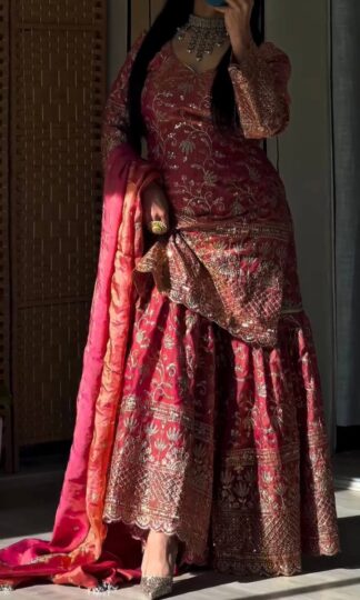 MF 479 ORANGE SHARARA PLAZZO & DUPATTA FOR WOMENMF 479 ORANGE SHARARA PLAZZO & DUPATTA FOR WOMEN