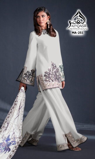 AL QASR MA 251 WHITE PAKISTANI KURTI  IN SINGLE PIECEAL QASR MA 251 WHITE PAKISTANI KURTI IN SINGLE PIECE