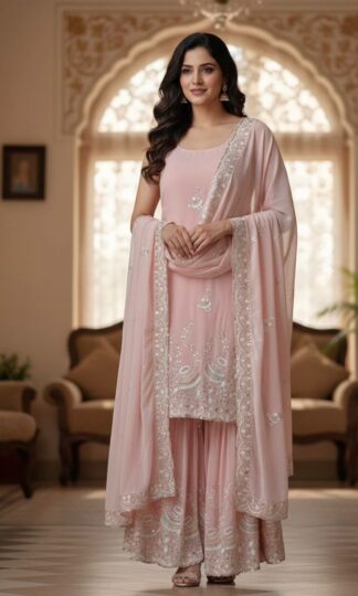 BE 430 LIGHT PINK KURTI SHARARA AND DUPATTA WHOLESALEBE 430 LIGHT PINK KURTI SHARARA AND DUPATTA WHOLESALE